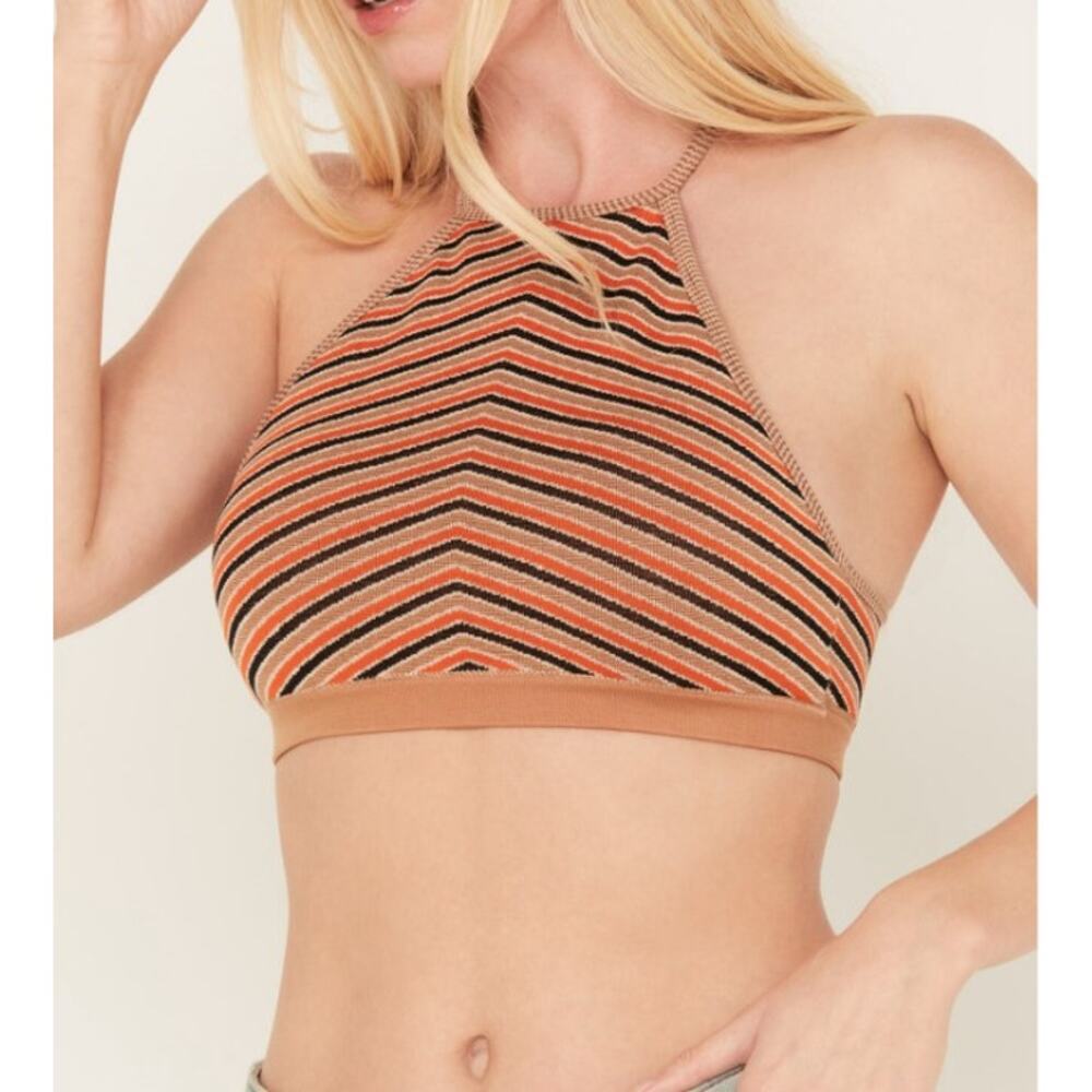 Fornia Women's Size S/M Orange Brown Striped Halter Bralette